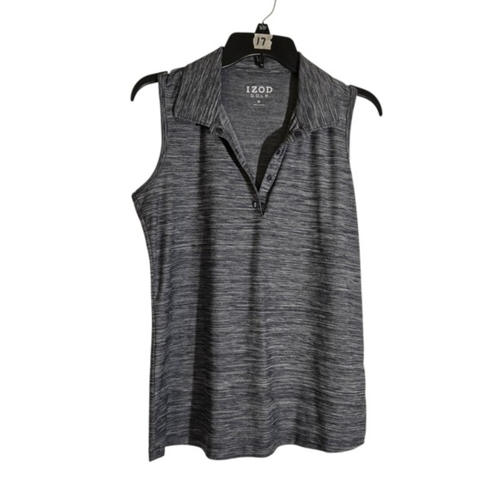 IZOD Golf Womens Sleeveless Polo Shirt Grey Space‎ Dye Snap Button Top Medium